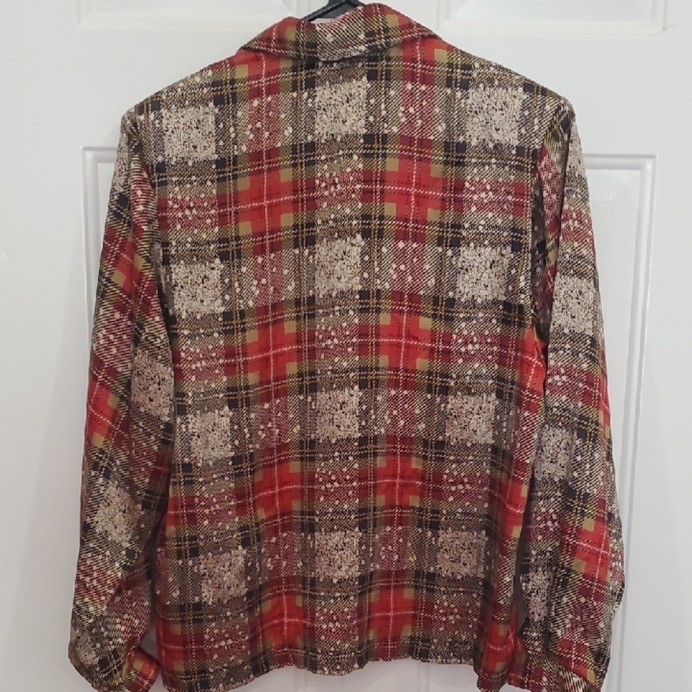Michel Lerner Vintage Plaid Blouse Women's Red and Black Size 8 - Picture 6 of 8